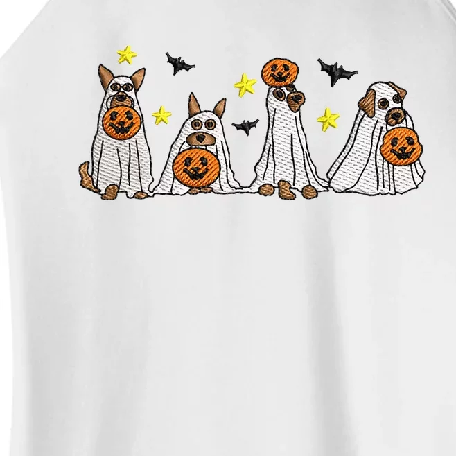 Halloween Ghost Dog Embroidery Effect Design Women’s Perfect Tri Rocker Tank