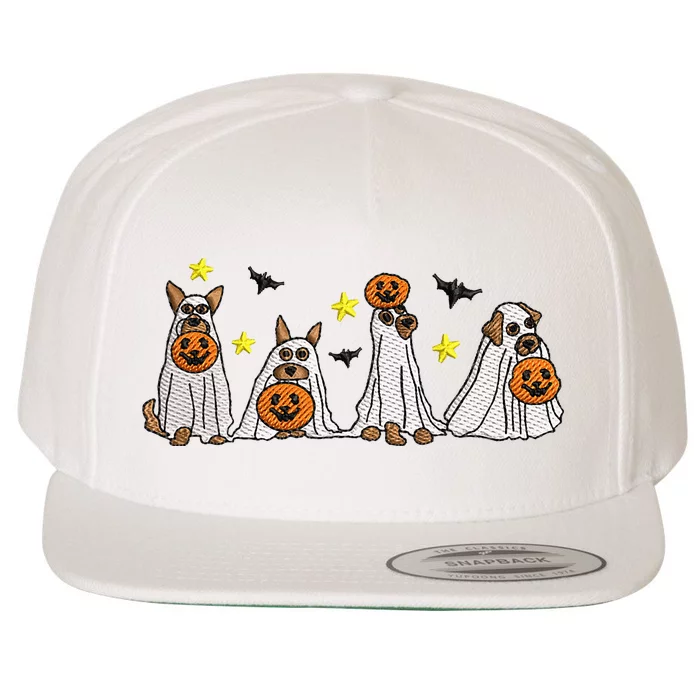 Halloween Ghost Dog Embroidery Effect Design Wool Snapback Cap