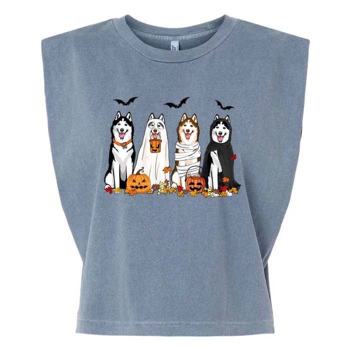 Husky Ghost Dogs Halloween Garment-Dyed Women's Muscle Tee