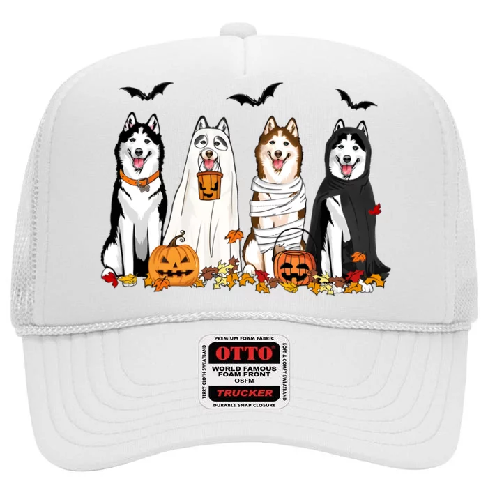 Husky Ghost Dogs Halloween High Crown Mesh Trucker Hat