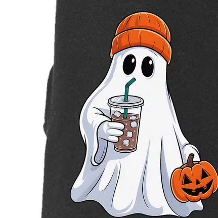 Halloween Ghost Drinking Coffee Ghost Ice Coffee Doggie 3-End Fleece Hoodie