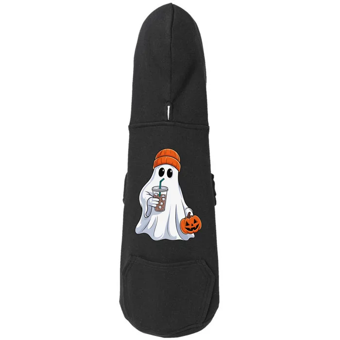 Halloween Ghost Drinking Coffee Ghost Ice Coffee Doggie 3-End Fleece Hoodie