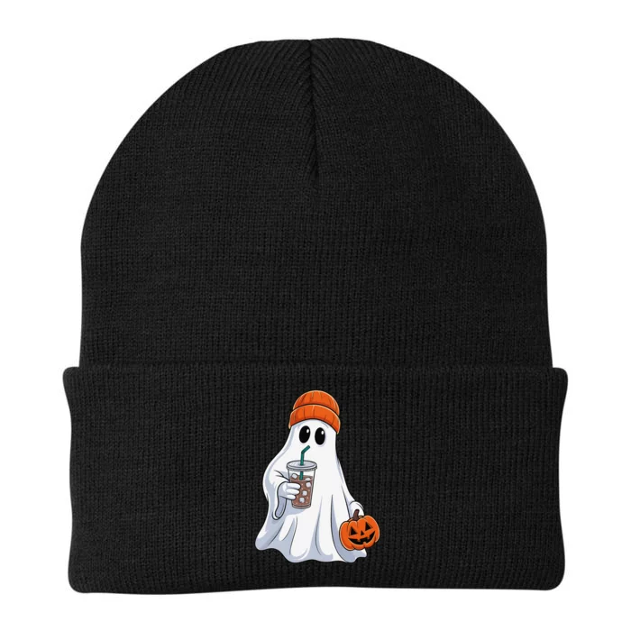 Halloween Ghost Drinking Coffee Ghost Ice Coffee Knit Cap Winter Beanie