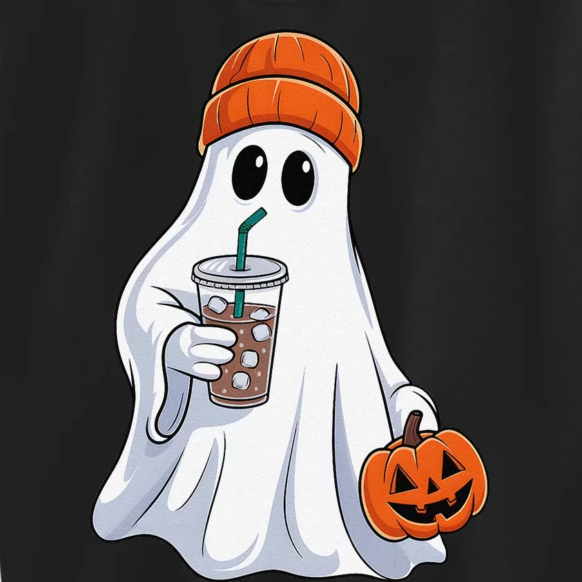 Halloween Ghost Drinking Coffee Ghost Ice Coffee Kids Sweatshirt