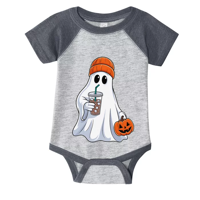 Halloween Ghost Drinking Coffee Ghost Ice Coffee Infant Baby Jersey Bodysuit