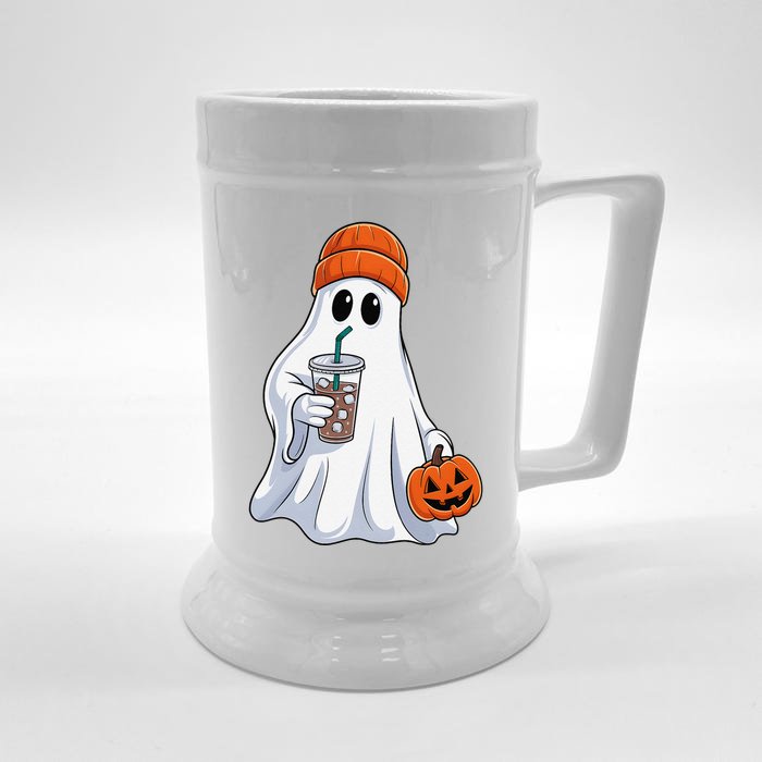 Halloween Ghost Drinking Coffee Ghost Ice Coffee Front & Back Beer Stein