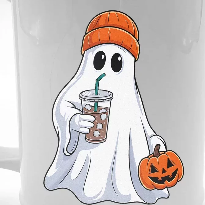 Halloween Ghost Drinking Coffee Ghost Ice Coffee Front & Back Beer Stein