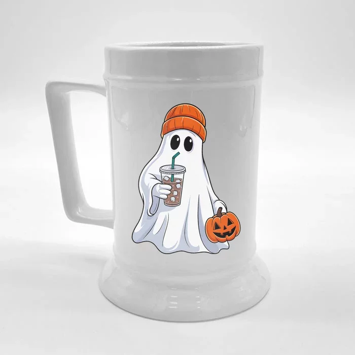 Halloween Ghost Drinking Coffee Ghost Ice Coffee Front & Back Beer Stein