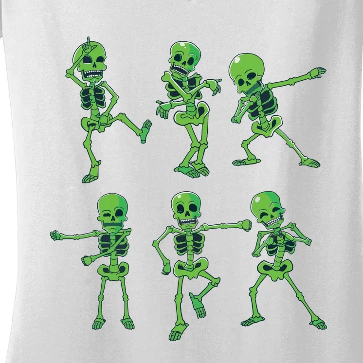 Halloween Girl Dancing Skeletons Dance Challenge Women's V-Neck T-Shirt