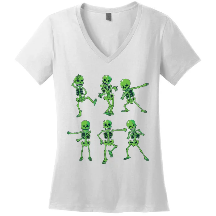 Halloween Girl Dancing Skeletons Dance Challenge Women's V-Neck T-Shirt