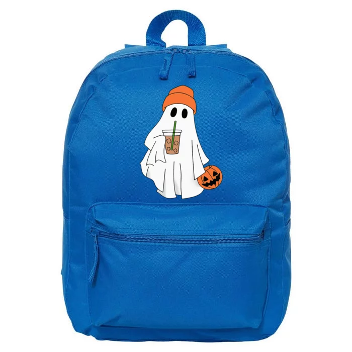 Halloween Ghost Drinking Coffee Ghost Ice Coffee 16 in Basic Backpack