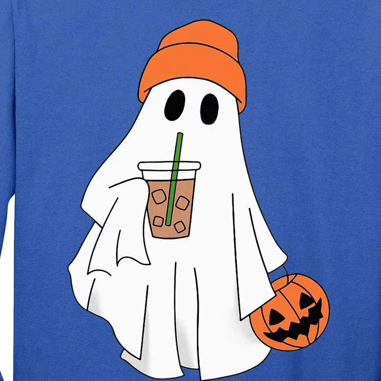 Halloween Ghost Drinking Coffee Ghost Ice Coffee Tall Long Sleeve T-Shirt