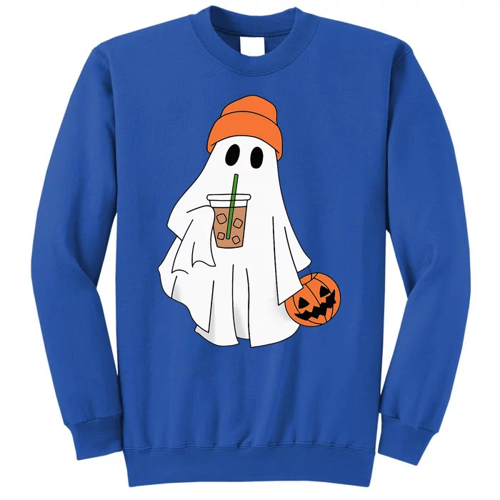 Halloween Ghost Drinking Coffee Ghost Ice Coffee Tall Sweatshirt