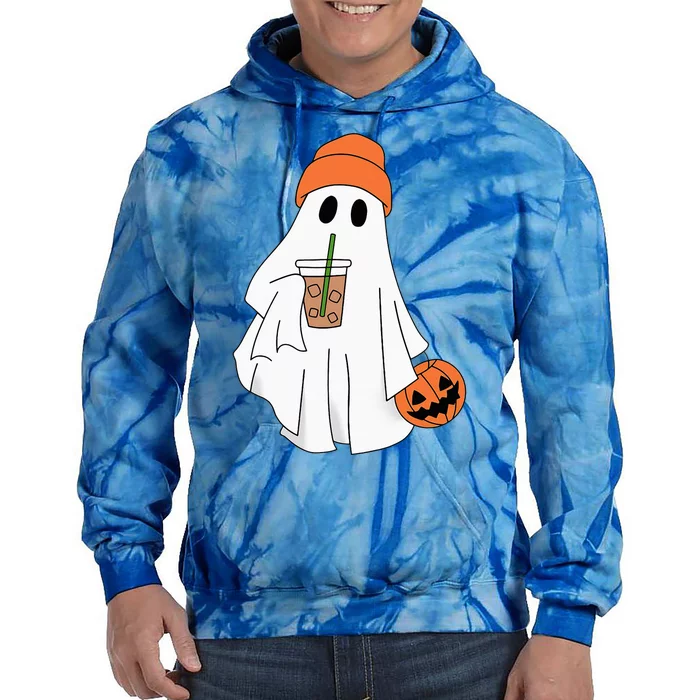 Halloween Ghost Drinking Coffee Ghost Ice Coffee Tie Dye Hoodie