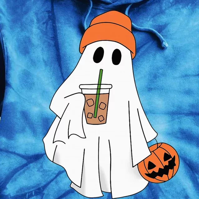 Halloween Ghost Drinking Coffee Ghost Ice Coffee Tie Dye Hoodie