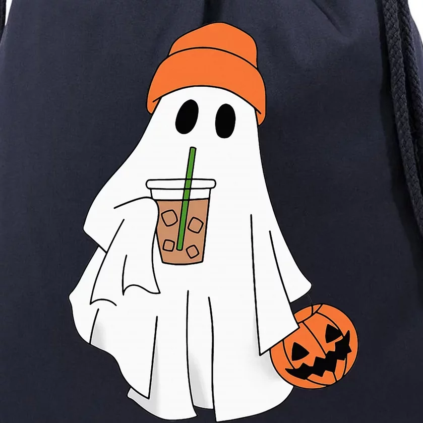 Halloween Ghost Drinking Coffee Ghost Ice Coffee Drawstring Bag