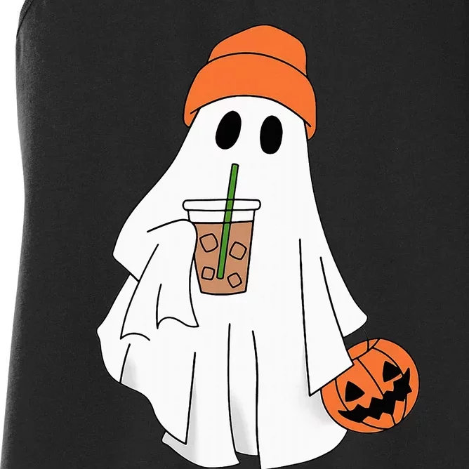 Halloween Ghost Drinking Coffee Ghost Ice Coffee Women's Racerback Tank