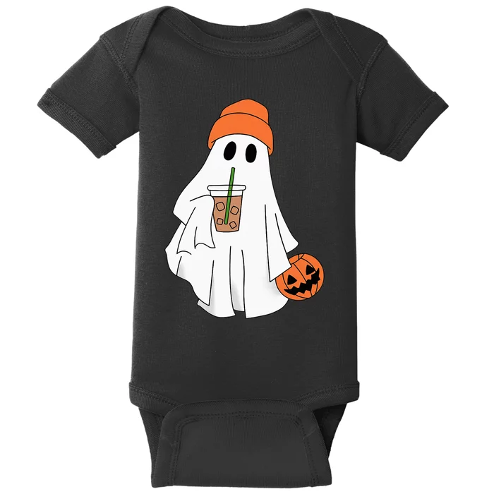 Halloween Ghost Drinking Coffee Ghost Ice Coffee Baby Bodysuit