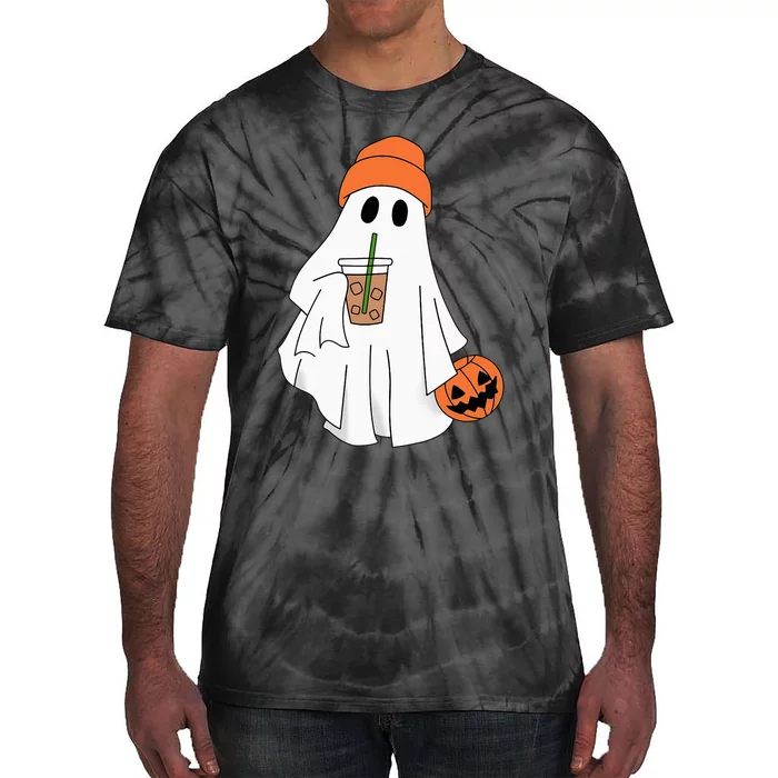 Halloween Ghost Drinking Coffee Ghost Ice Coffee Tie-Dye T-Shirt