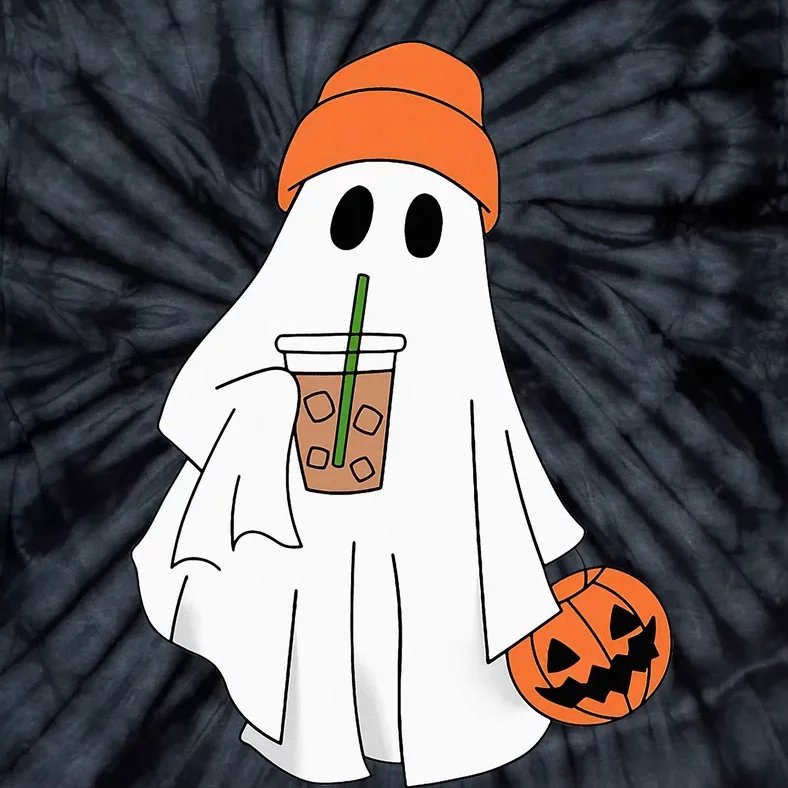 Halloween Ghost Drinking Coffee Ghost Ice Coffee Tie-Dye T-Shirt