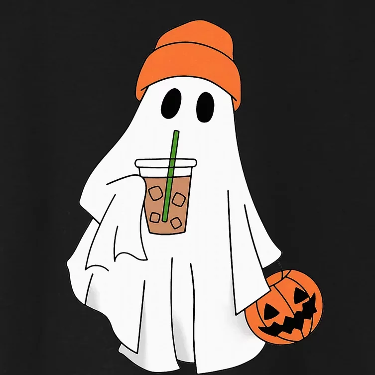 Halloween Ghost Drinking Coffee Ghost Ice Coffee Women's Crop Top Tee