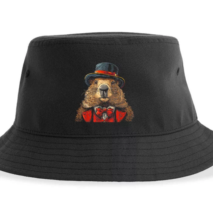 Happy Groundhog Day Ground Hog With Hat Animal Lover Sustainable Bucket Hat