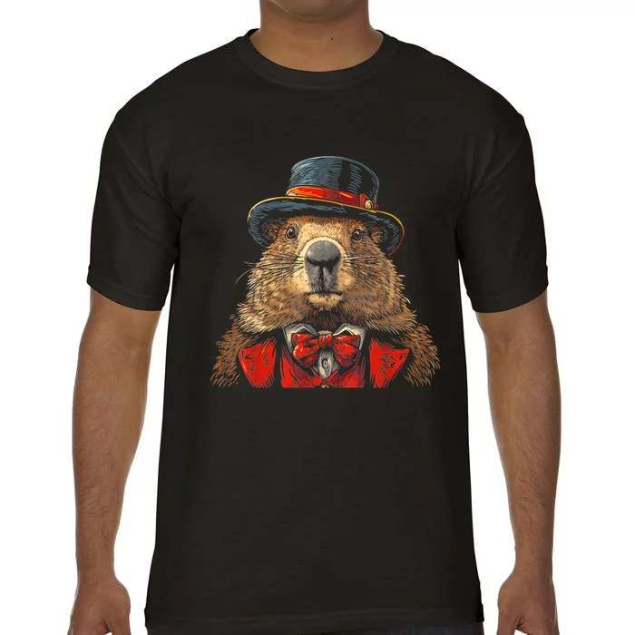 Happy Groundhog Day Ground Hog With Hat Animal Lover Comfort Colors T-Shirt