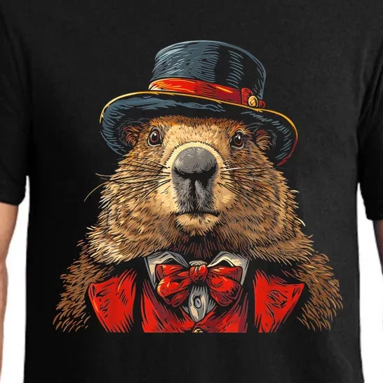 Happy Groundhog Day Ground Hog With Hat Animal Lover Pajama Set