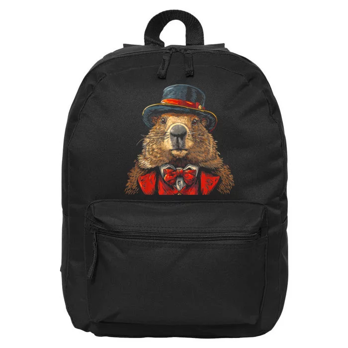 Happy Groundhog Day Ground Hog With Hat Animal Lover 16 in Basic Backpack