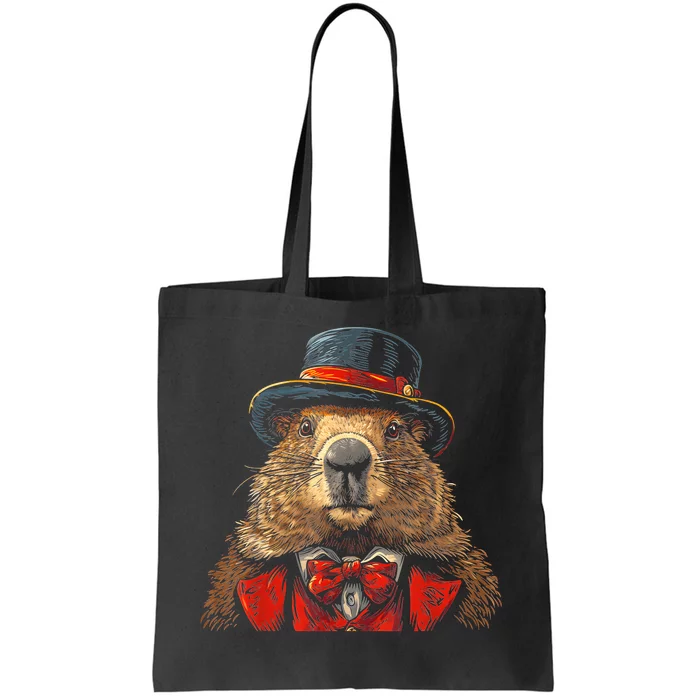 Happy Groundhog Day Ground Hog With Hat Animal Lover Tote Bag