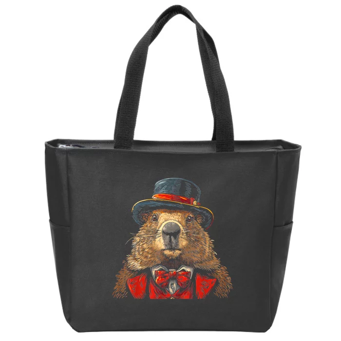 Happy Groundhog Day Ground Hog With Hat Animal Lover Zip Tote Bag