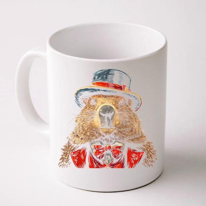 Happy Groundhog Day Ground Hog With Hat Animal Lover Front & Back Coffee Mug