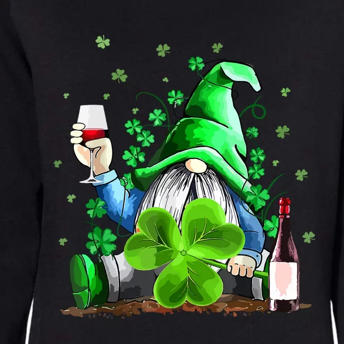 Hippie Gnome Drinking Wine With Shamrock St Patricks Day Womens California Wash Sweatshirt