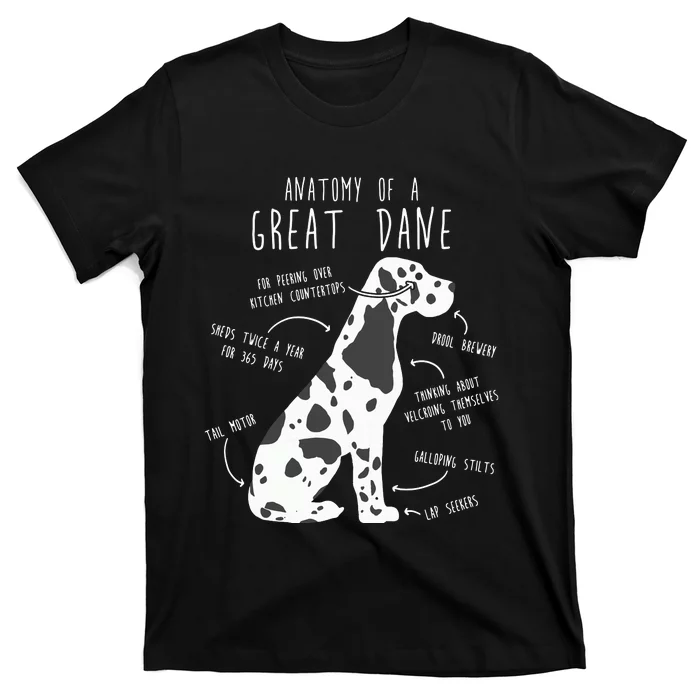 Harlequin Great Dane Dog Anatomy Funny Pet Mom Cute Dog Dad T-Shirt