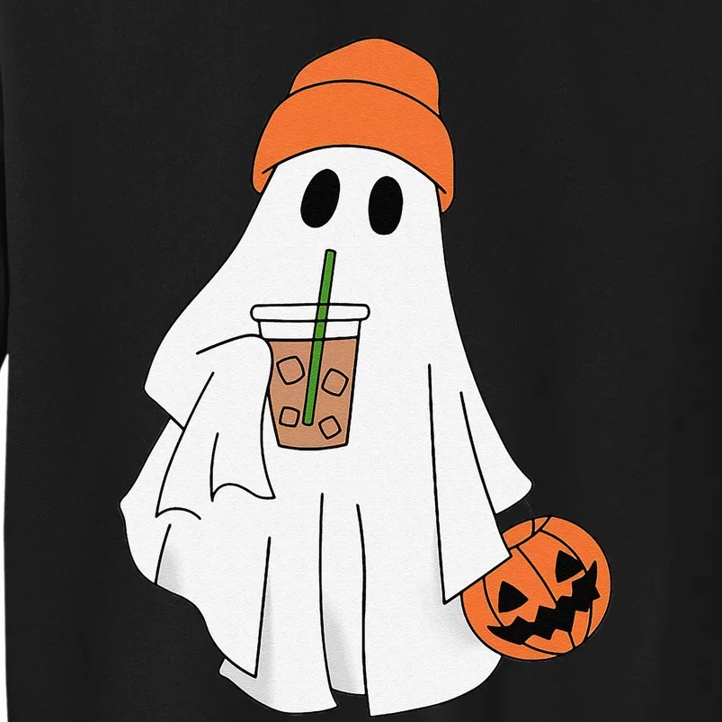 Halloween Ghost Drinking Coffee Ghost Ice Coffee Sweatshirt