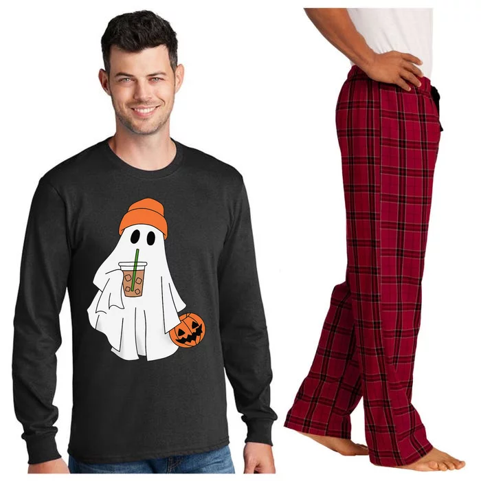 Halloween Ghost Drinking Coffee Ghost Ice Coffee Long Sleeve Pajama Set