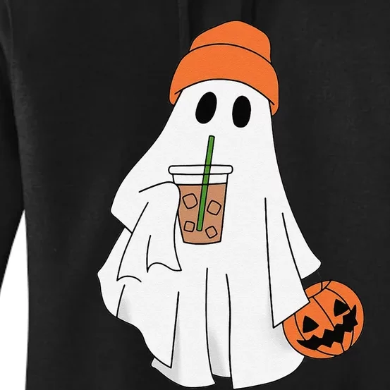 Halloween Ghost Drinking Coffee Ghost Ice Coffee Women's Pullover Hoodie