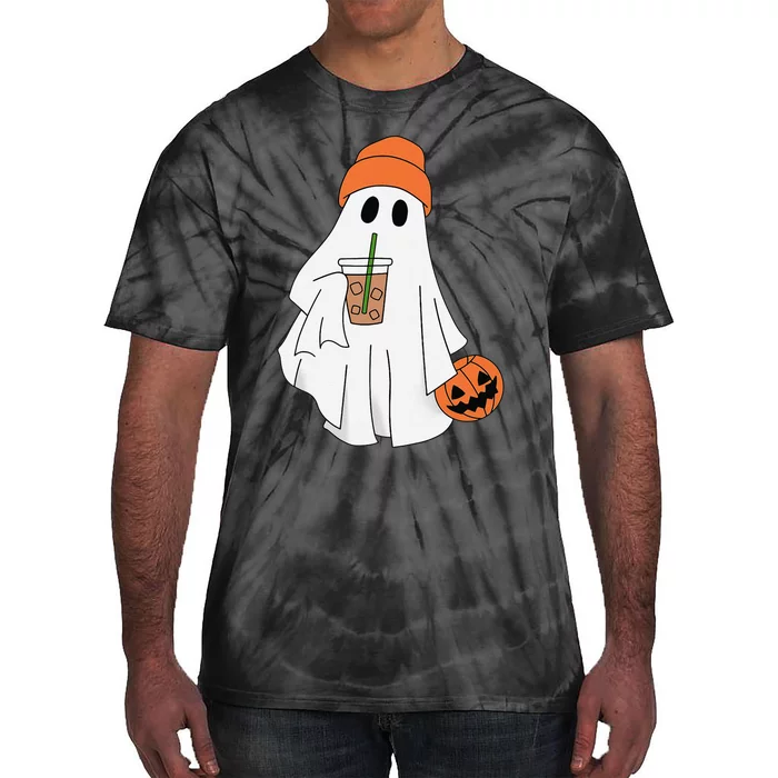 Halloween Ghost Drinking Coffee Ghost Ice Coffee Tie-Dye T-Shirt