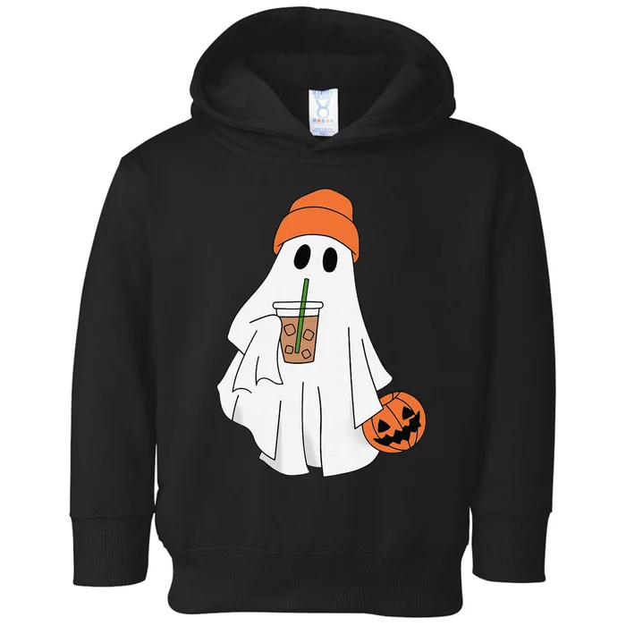 Halloween Ghost Drinking Coffee Ghost Ice Coffee Toddler Hoodie