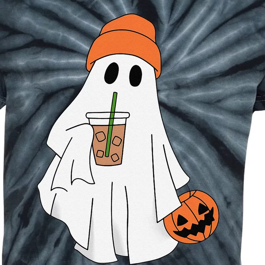 Halloween Ghost Drinking Coffee Ghost Ice Coffee Kids Tie-Dye T-Shirt