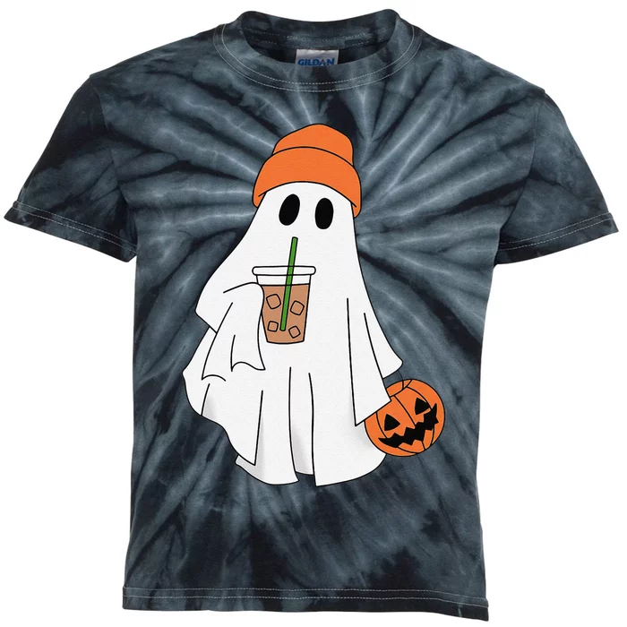 Halloween Ghost Drinking Coffee Ghost Ice Coffee Kids Tie-Dye T-Shirt