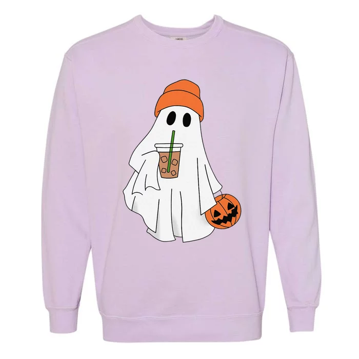 Halloween Ghost Drinking Coffee Ghost Ice Coffee Garment-Dyed Sweatshirt