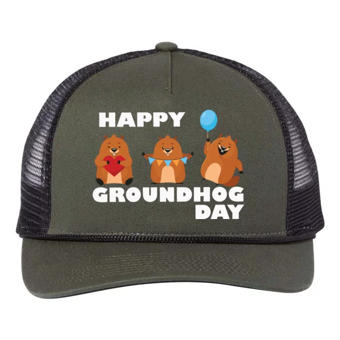 Happy Groundhog Day Retro Rope Trucker Hat Cap