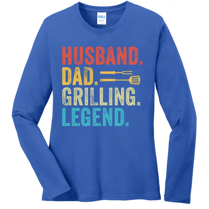 Husband Grill Dad Legend Vintage Grilling Bbq Fathers Day Gift Ladies Long Sleeve Shirt