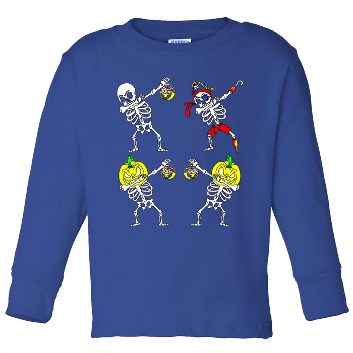 Halloween Gift Dancing Skeletons Pumpkin Pirate Dab Gift Toddler Long Sleeve Shirt