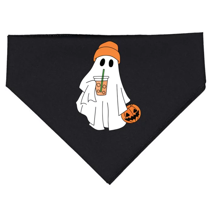 Halloween Ghost Drinking Coffee Ghost Ice Coffee Women USA-Made Doggie Bandana