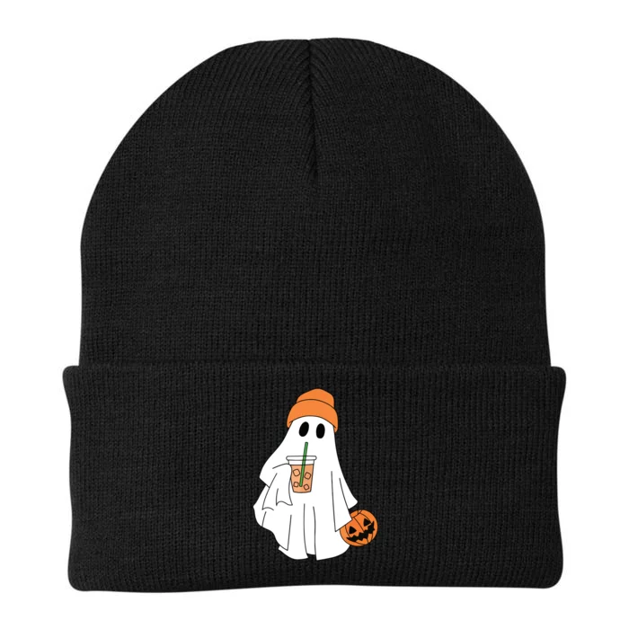 Halloween Ghost Drinking Coffee Ghost Ice Coffee Women Knit Cap Winter Beanie