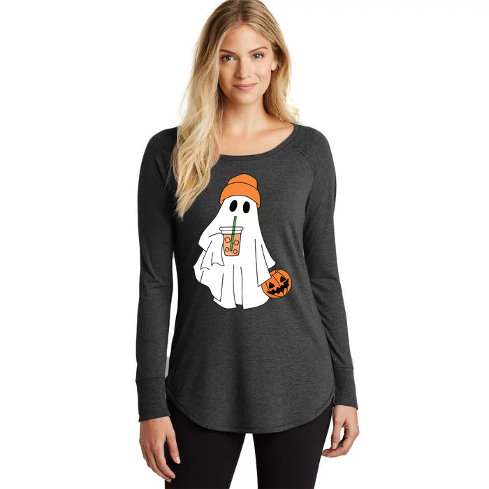 Halloween Ghost Drinking Coffee Ghost Ice Coffee Women Women's Perfect Tri Tunic Long Sleeve Shirt