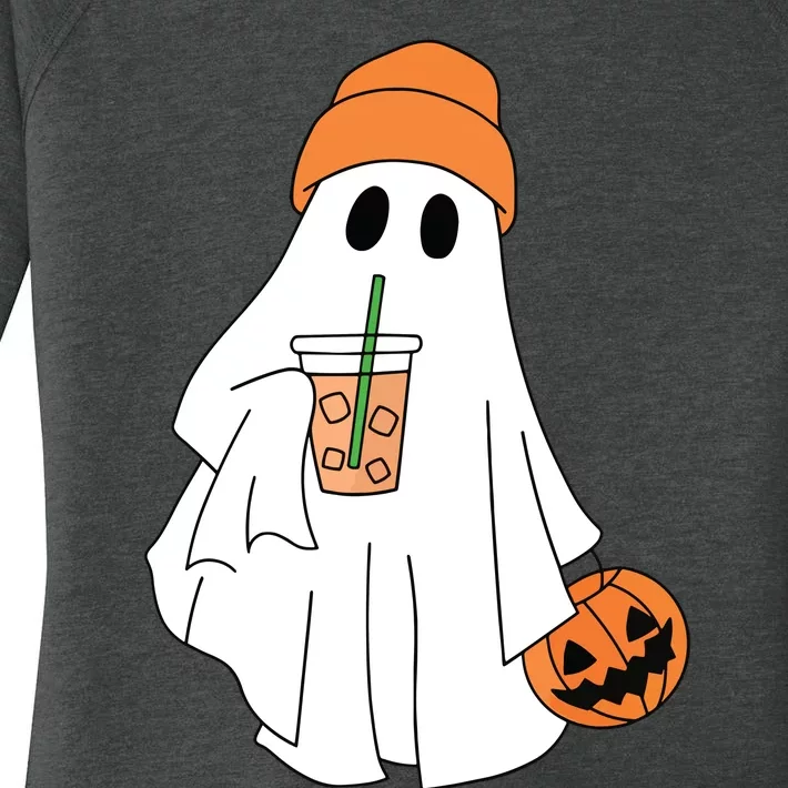 Halloween Ghost Drinking Coffee Ghost Ice Coffee Women Women's Perfect Tri Tunic Long Sleeve Shirt