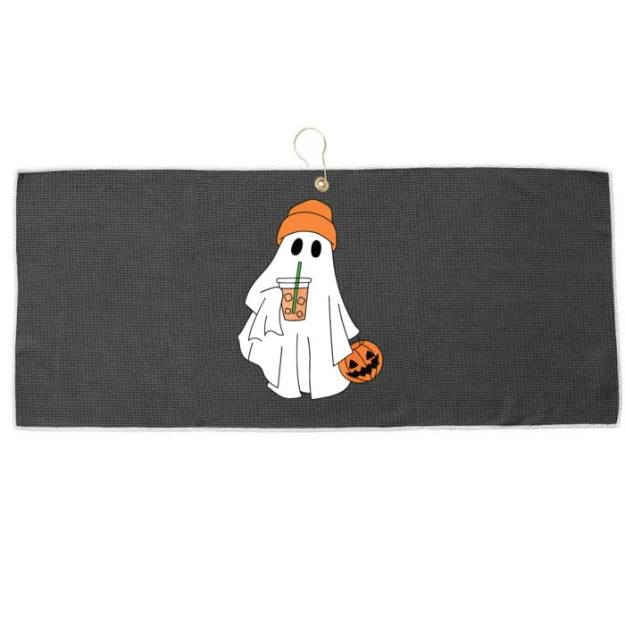 Halloween Ghost Drinking Coffee Ghost Ice Coffee Women Large Microfiber Waffle Golf Towel